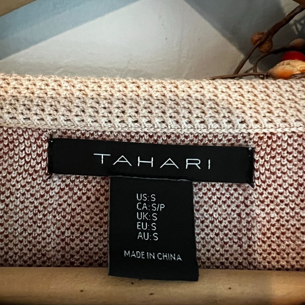 Tahari Womens Pullover Crewneck Sweater Top SMALL Cream Brown Plaid Long Sleeve - Picture 4 of 7